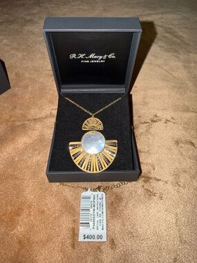 Macy's Gold-Tone Fan Pendant Necklace with Mother-of-Pearl Accent